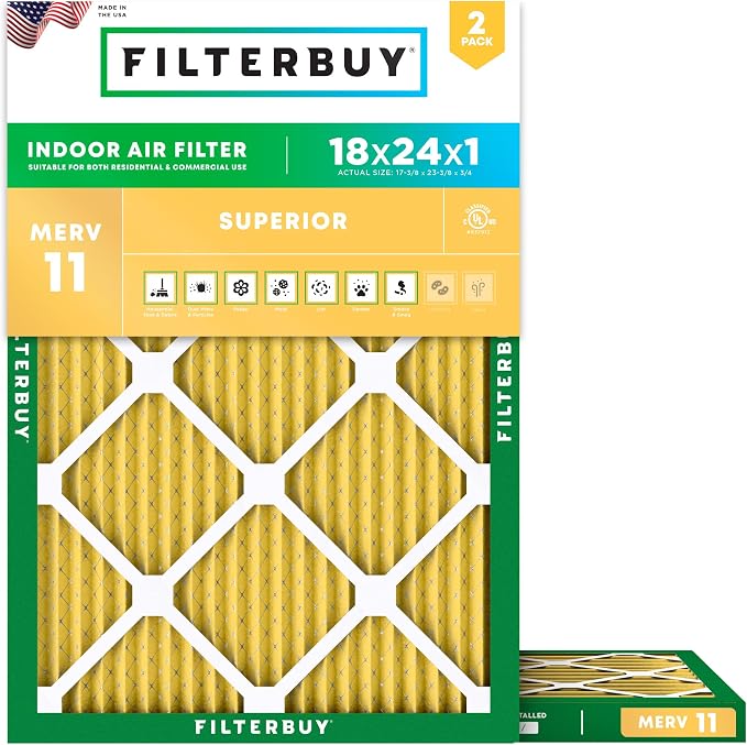 Filterbuy 18x24x1 Air Filter MERV 11 Superior Pet & Allergy Defense, by Filterbuy