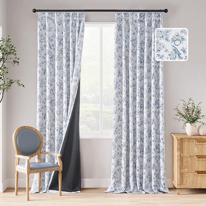 jinchan Pinch Pleated 95% Blackout Floral Curtains, Printed Flower Room by JINCHAN
