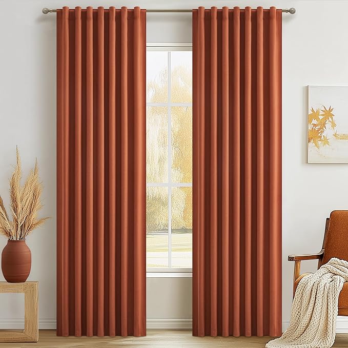 Fall Burnt Orange Curtains Blackout 84 Inches Long 2 Panels Set, Terracotta by QJMYDECO