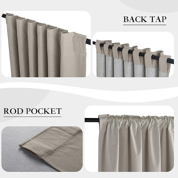 RYB HOME 100% Blackout Silver Grey Curtains, Privacy Flax Linen Drapery - Image 6