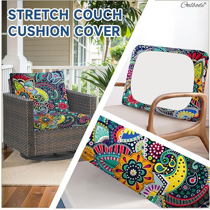 8Pcs Stretch Patio Cushion Cover, Boho Floral Couch & Sofa Slipcovers - Image 5