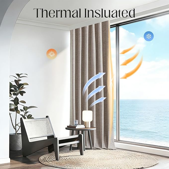CUCRAF Natural Linen 100% Blackout Curtains 108 Inch Length 2 Panels Set - Image 6