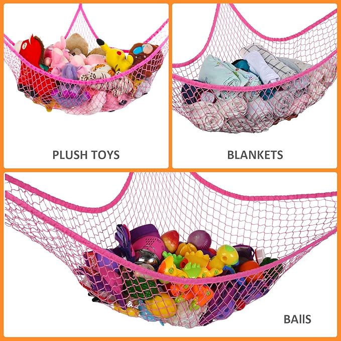 Toy Hammock, Stuffed Animals Hammock, Jumbo Toy Storage Net 83" Wall Sling - Image 3