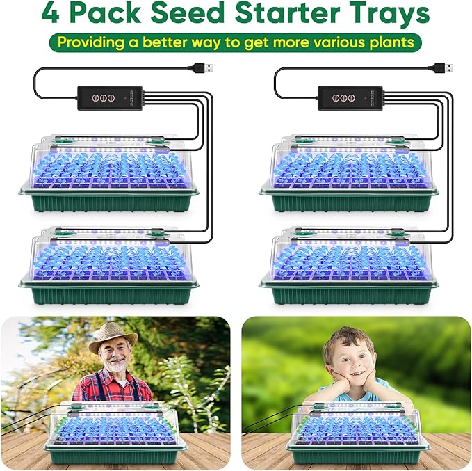 BlumWay Seed Starter Tray with Grow Light, 4 Pack 160 Cells Seedling Tray with - Image 8