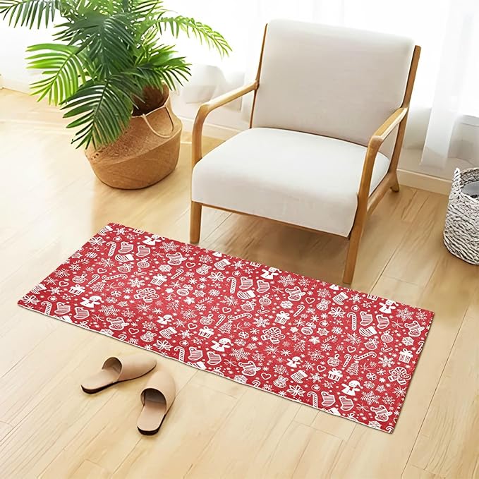 Merry Christmas Icons Snowflakes Red Decorative mat Non Slip Anti Mold Washable - Image 4