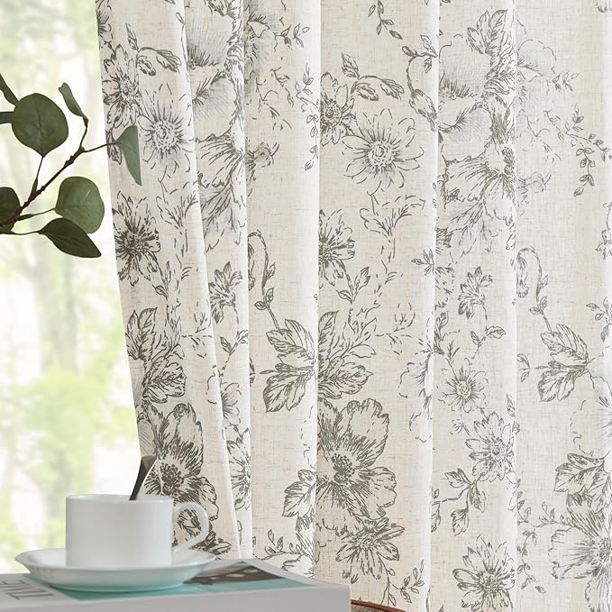jinchan Linen Blend Curtain Floral Curtains - Image 2