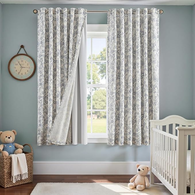 Vangao Linen Curtains with Detachable Blackout Liners Floral Curtains - Image 2