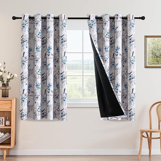 H.VERSAILTEX Floral 100% Blackout Vintage Curtains 63 inch Length 2 Panels Blue by HVERSAILTEX