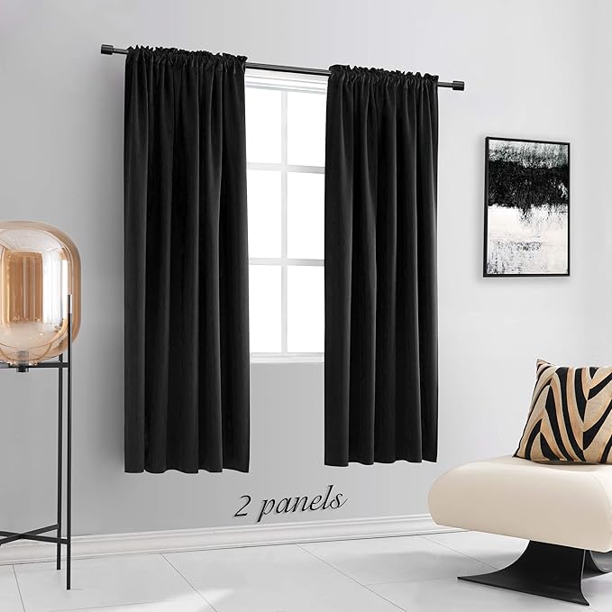 DONREN 99% Blackout Curtains for Boys Bedroom -Set of 2 Panels Black Curtain - Image 2