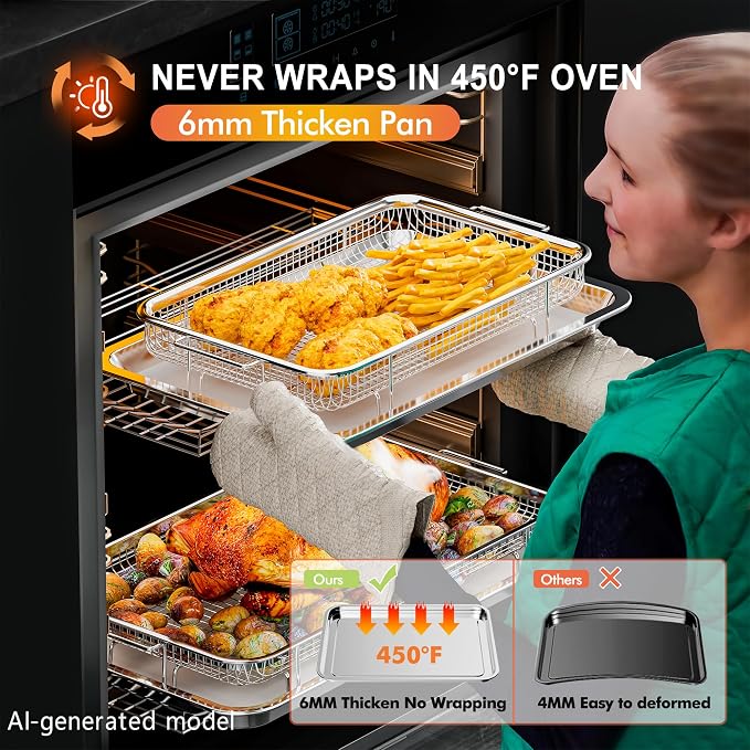 Air Fryer Basket for Oven, 3 Set Oven Air Fryer Basket and Tray Set - Image 6