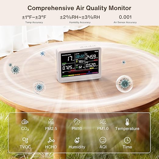 16 in 1 Air Quality Monitor Indoor 10h Battery & 5.5" Display 9 AQI+7 AQI Alerts - Image 3