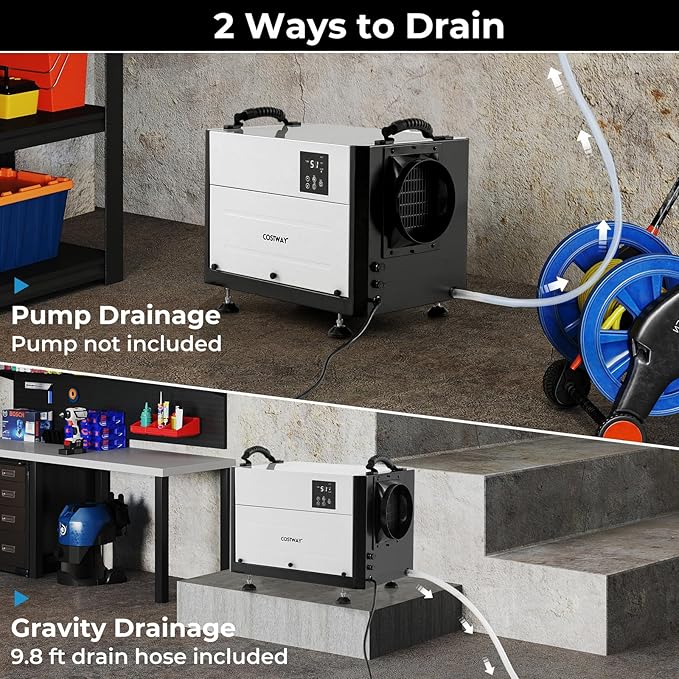 COSTWAY 124 PPD Commercial Dehumidifier, 1300 Sq.Ft Crawl Space Dehumidifier - Image 5