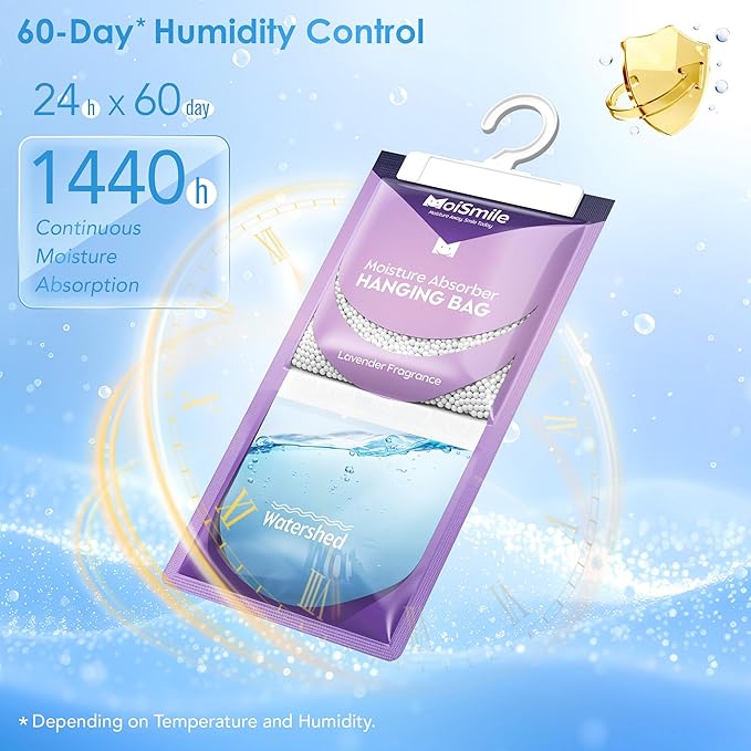 Moisture Absorbers 20 Pack Lavender Fragrance, Hanging Closet Dehumidifier Bags - Image 5