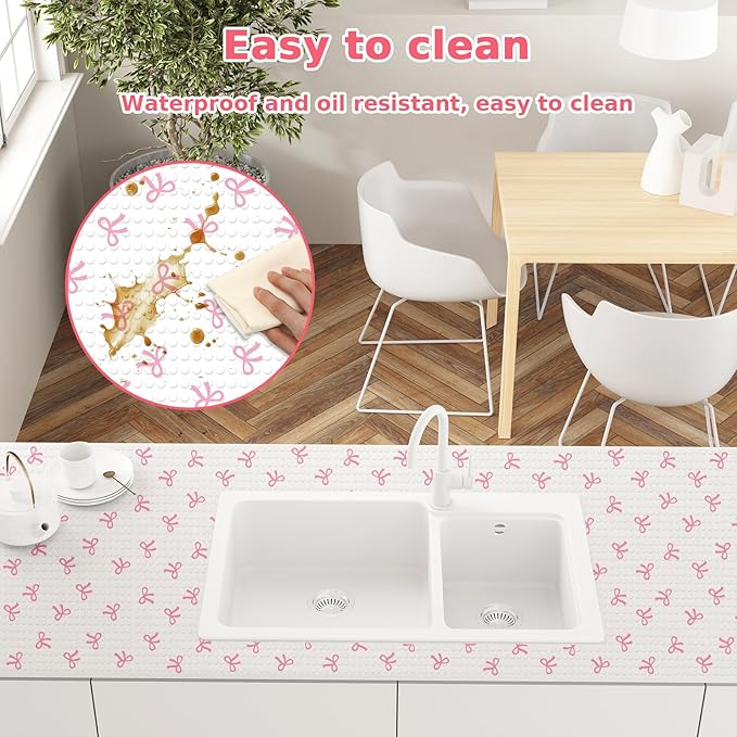 Pink Bow Refrigerator Liner Waterproof Fridge Shelf Mat Non-Adhesive Cabinet - Image 6