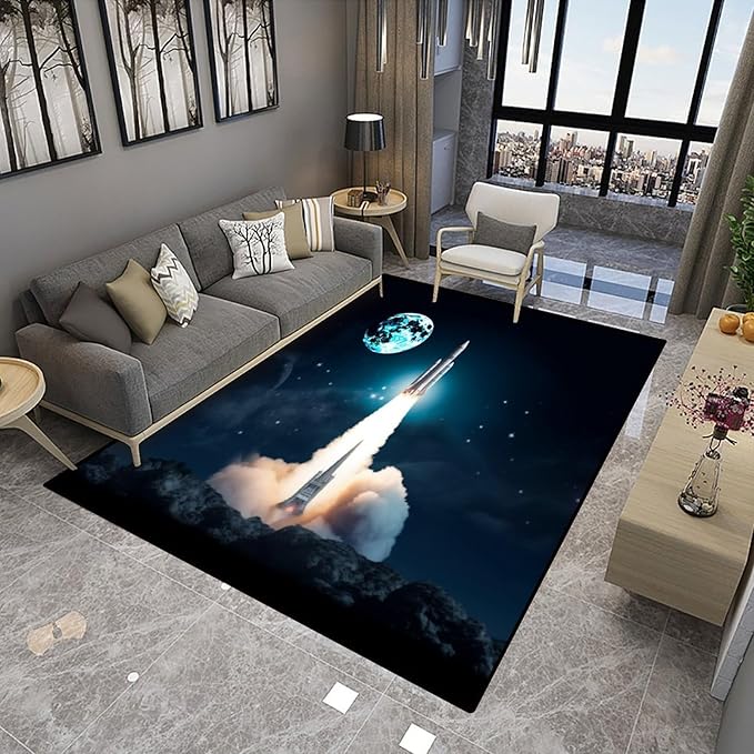Broadloom, Rocket Liftoff Pattern Printing Lightweight Area Rugs Fade Resistant - Image 4