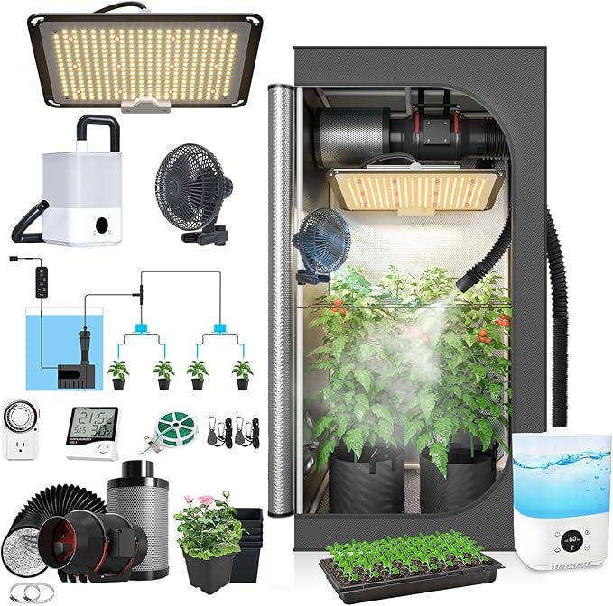 Upgrade Integrated Auto Grow Tent Kit Complete Kit, S1000 LED Grow Light by TopoGrow