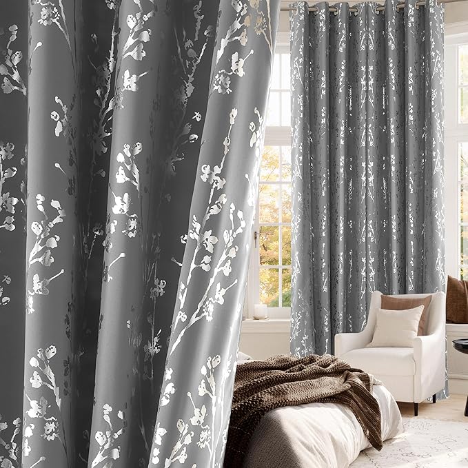 NICETOWN 96 inch Curtains 2 Panels Set 100% Blackout, Grommet Silver Foil by NICETOWN