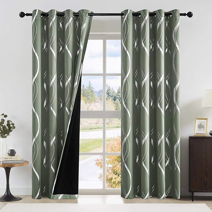 NICETOWN 100% Blackout Greyish Green Blackout Curtain Panels by NICETOWN