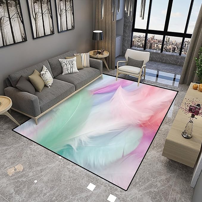 Multicolored Feathers Printing Patterns Area Rug - Image 4