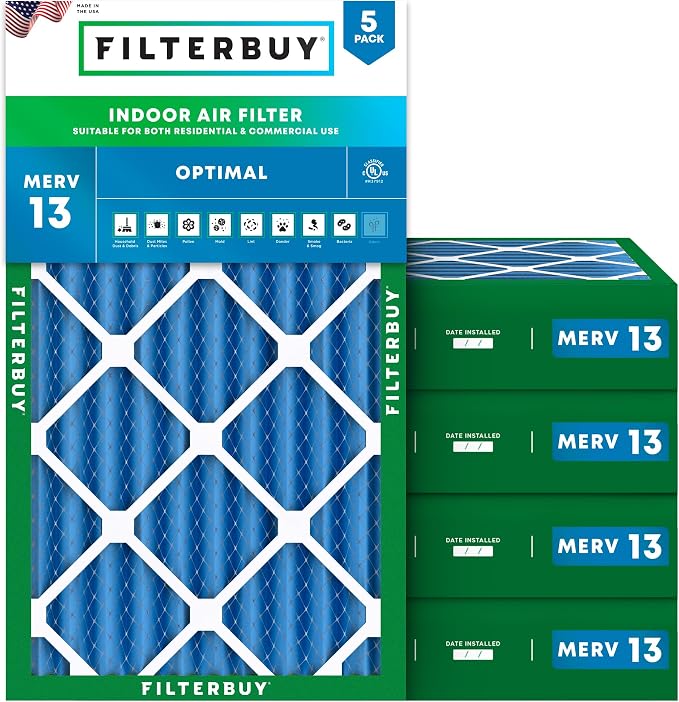 Filterbuy 12x20x4 Air Filter MERV 13 Optimal Smoke & Allergy Defense, by Filterbuy