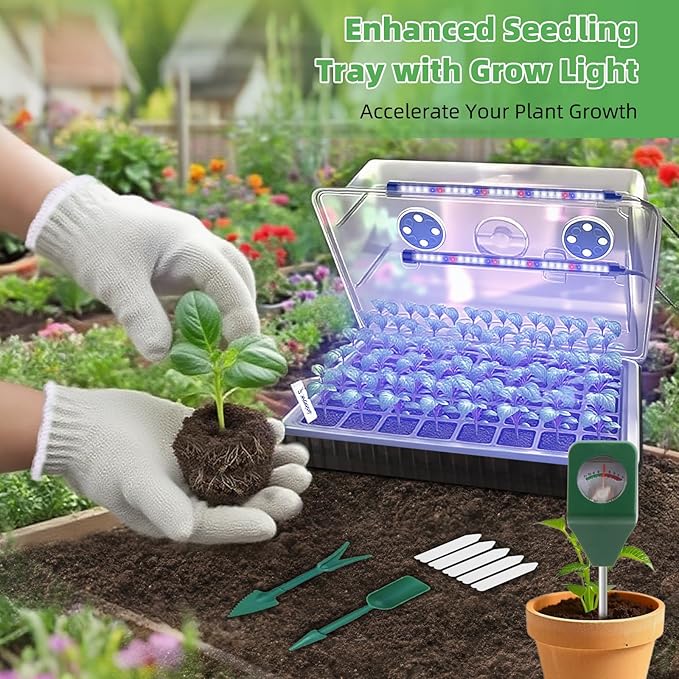 Indoor Seed Starting Kit with 60-Cell Self-Watering Tray, LED Grow Light - Image 2