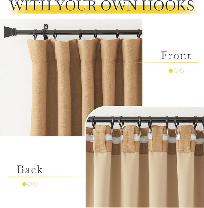NICETOWN Thick Faux Linen Room Darkening Caramel Curtains 108 inches Long - Image 2