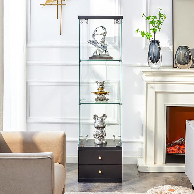 Yoluckea 3 Shelves Glass Display Cabinet - Image 7