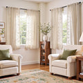 jinchan Belrose Linen Curtains for Bedroom Floral Curtains 63 Inch Length Linen by JINCHAN