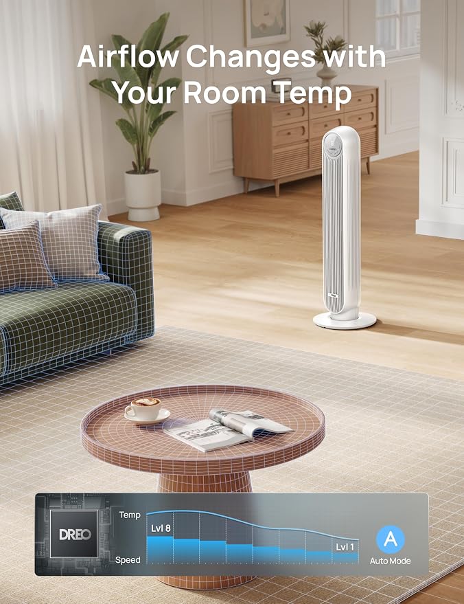 DREO Tower Fan for Bedroom, 2026 Upgraded DC Motor, 28ft/s High Velocity - Image 7