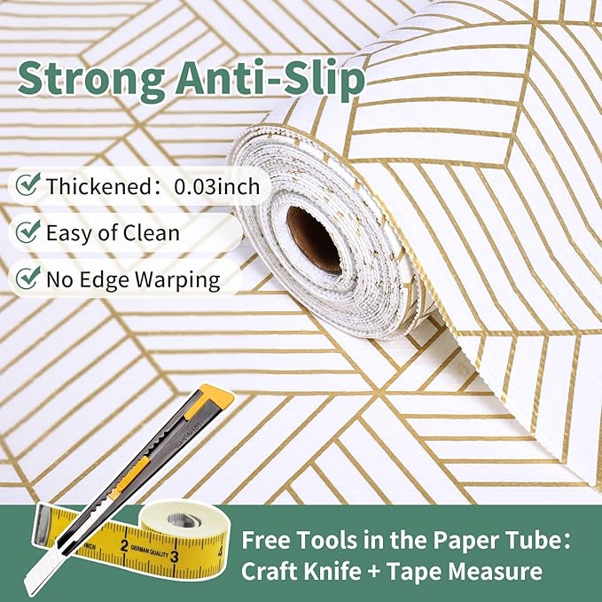 Gold and White Shelf Liners for Kitchen Cabinets Non Adhesive Cabinet Liner - Image 2