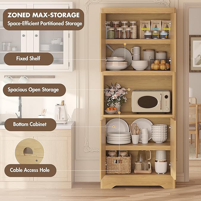 Garvee 72" Tall Pantry Cabinet, Kitchen Hutch Storage Cabinet - Image 4