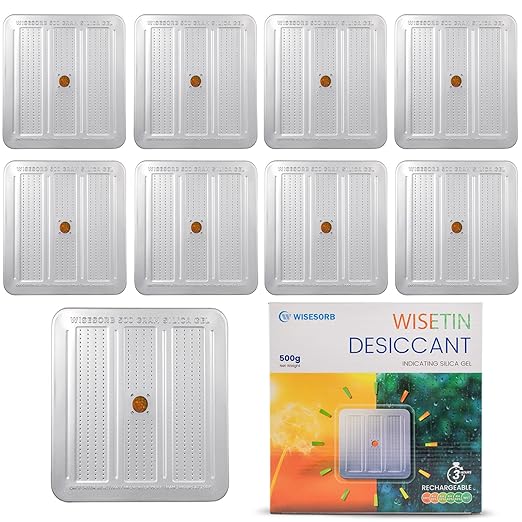 10 Packs 500 Gram Desiccant Canisters, Indicating & Rechargeable Gun Safe by Wisesorb