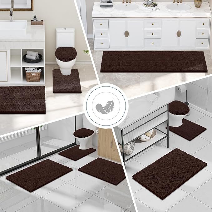 Smiry Luxury Chenille Toilet Rugs U-Shaped 24x24, Soft Absorbent Non-Slip - Image 7
