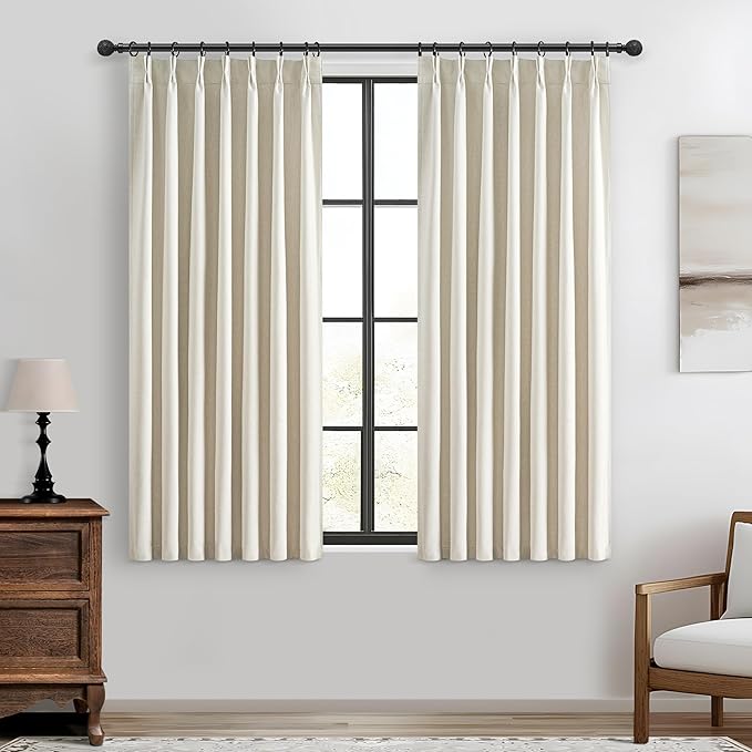 Warm Cream Insulated Thermal Textured Pinch Pleated Cafe Short Curtains 45 Inch by QJMYDECO