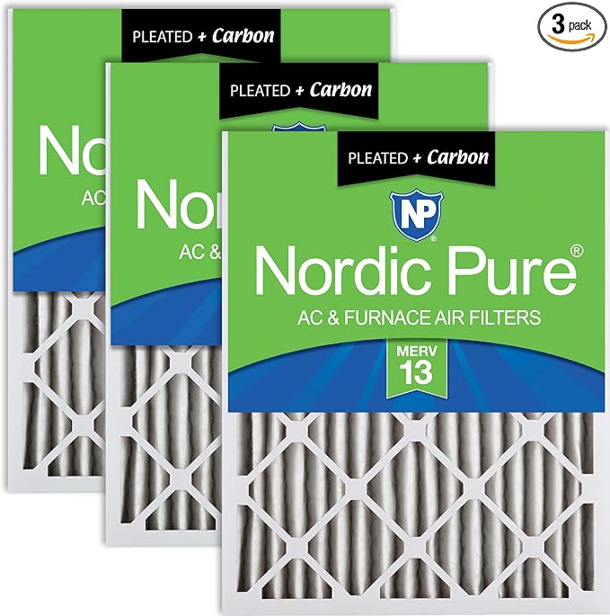 Nordic Pure 25x25x2 Pleated Air Filters MERV 13 Plus Carbon 3 Pack by NordicPure