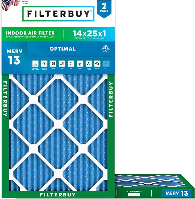 Filterbuy 14x25x1 Air Filter MERV 13 Optimal Smoke & Allergy Defense, by Filterbuy