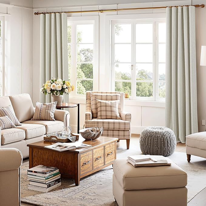 RYB HOME 100% Blackout Beige Linen Blackout Curtains, Thermal Insulated Privacy - Image 7