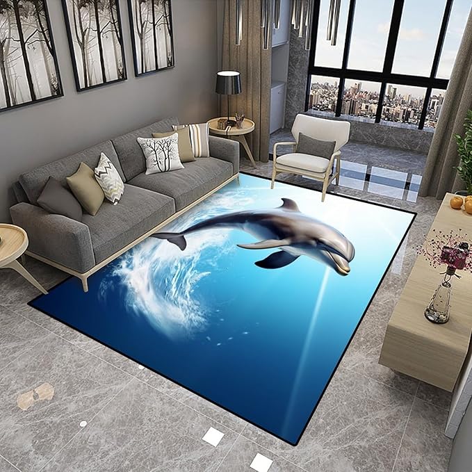 Shag Carpet - Dolphins Design Printing Anti-Slip Backing Area Rugs Stain - Image 4