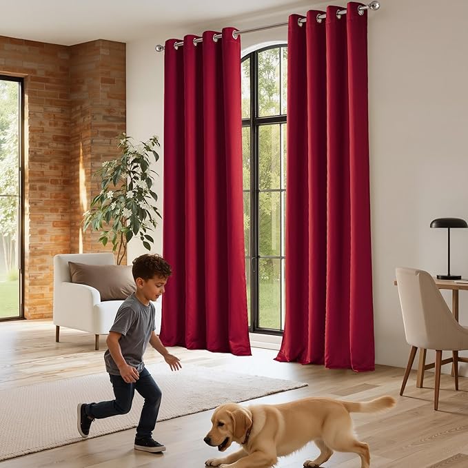 NICETOWN Thermal Insulated 100% Blackout Drape, Christmas Red, Noise Reducing - Image 7