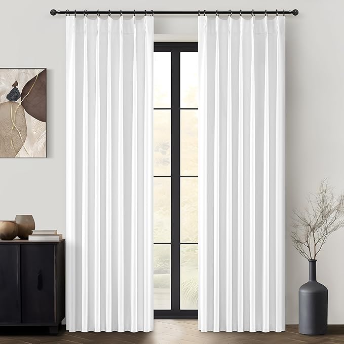 Solid White Blackout Varil Drapes 84 Inch Length 2 Panels Set by QJMYDECO