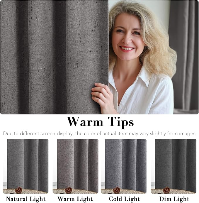 H.VERSAILTEX Primitive Linen Curtains 100% Blackout Curtain Drapes Burlap - Image 5