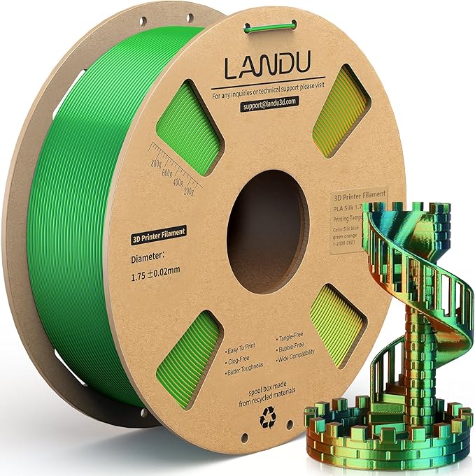 LANDU Silk Tri-Color PLA Filament 1.75mm 1Kg, Triple Color Silk PLA Filament by LANDU