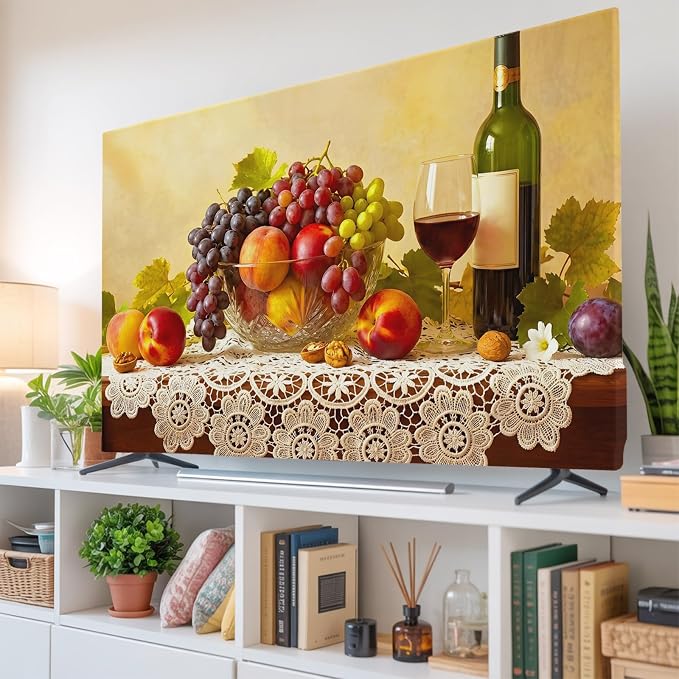 Rustic Grape Peach Apples Wine Indoor TV Cover, Elastic TV Screen Protector by Unknown