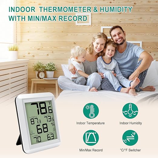 Urageuxy Indoor Hygrometer Thermometer, Digital Humidity Meter Temperature Gauge - Image 2