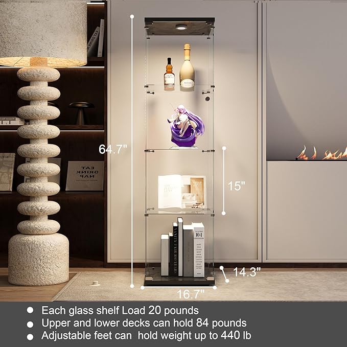 Yoluckea 4 Shelves Glass Display Cabinet - Image 2