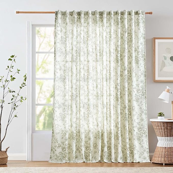 jinchan Linen Floral Curtains 100 Inch Extra Wide by JINCHAN