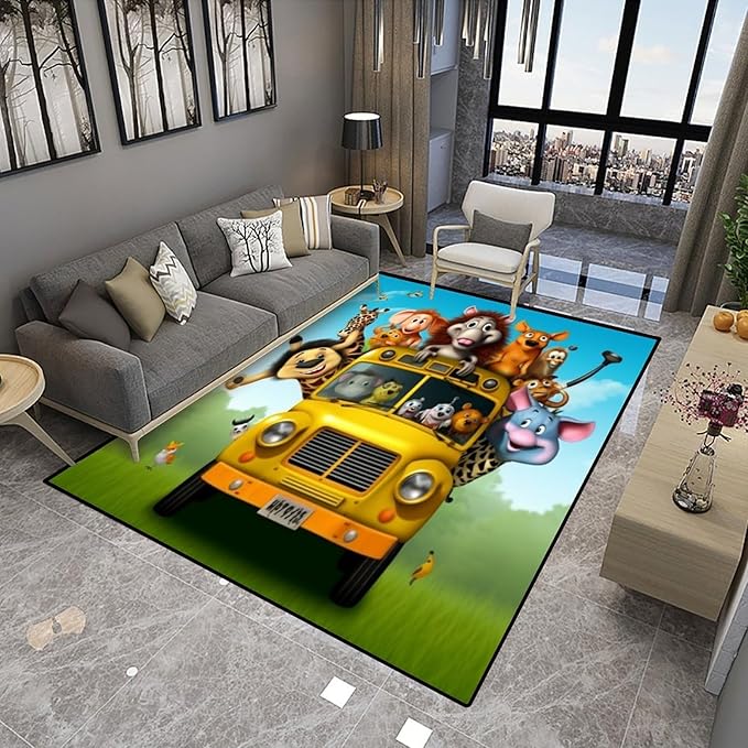 Rug, The Animals in The Car Pattern Printing Anti-Slip Backing Area Rugs Stain - Image 4
