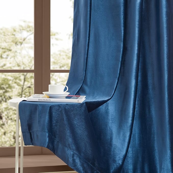 BULBUL Blue Velvet Curtains 84 inch: Navy Dark Blue Luxury Elegant Living Room - Image 6