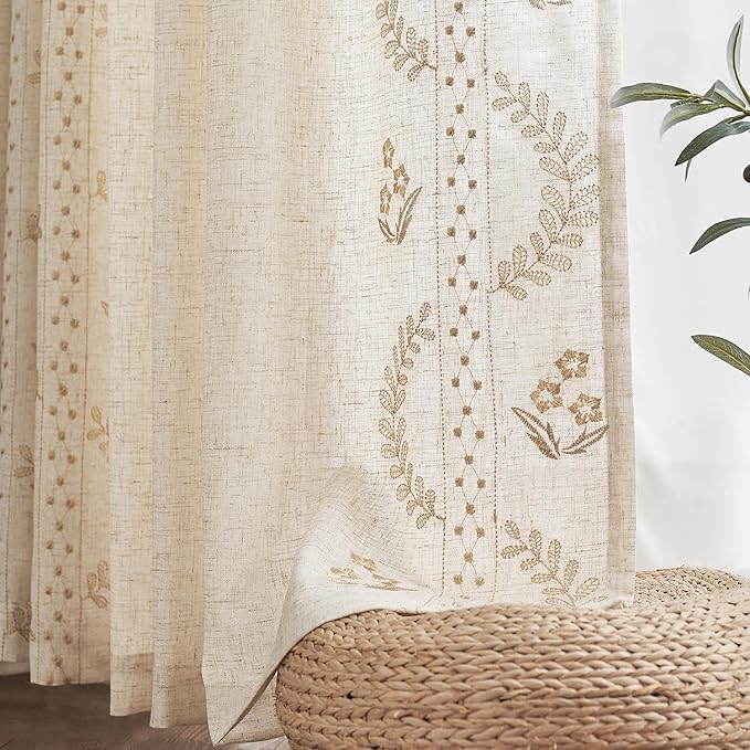 jinchan Belrose Linen Curtains for Bedroom Floral Curtains 96 Inch Length Linen - Image 9