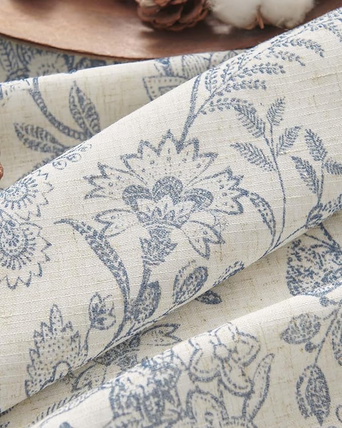 Vangao Lined Linen Curtains for Bedroom Floral Curtains 63 Inches Long Blue - Image 9